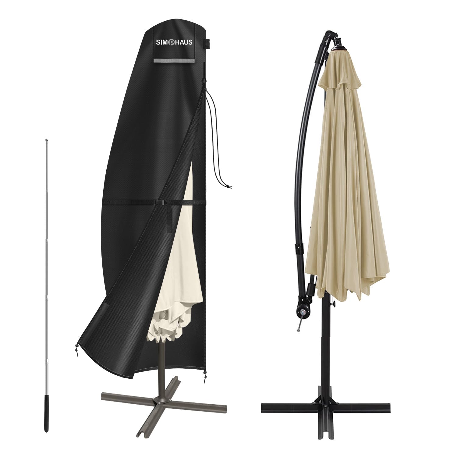 SIMPHAUS Parasol Cover Waterproof 3m Garden Umbrella Cover with Zip, Windproof 420D Oxford Fabric Umbrella Covers for Outdoor Umbrellas,Banana Cantilever Umbrella,Garden Parasol Covers 240x45/70/50cm