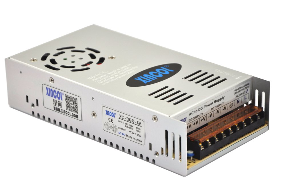 XINCOL AC110V/220V to DC12V 30A 360W Switched Mode Switching Power Supply (SMPS) Transformer Driver Adapter for LED Strip Light