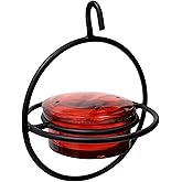 Monarch Abode Hanging Hummingbird Feeders for Outdoors – Single Handcrafted Hanging Glass Hummingbird Feeder with Red Bowl & Perch, Decorative Humming Bird Feeders for Outdoors Garden Patio Deck