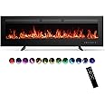Sweetcrispy 60" Electric Fireplace Wall Mounted or Recessed Insert, 1500W/750W Freestanding Fireplaces Heater with Remote Control,13 Adjustable Flame Color, 12H Timer, Touch Screen