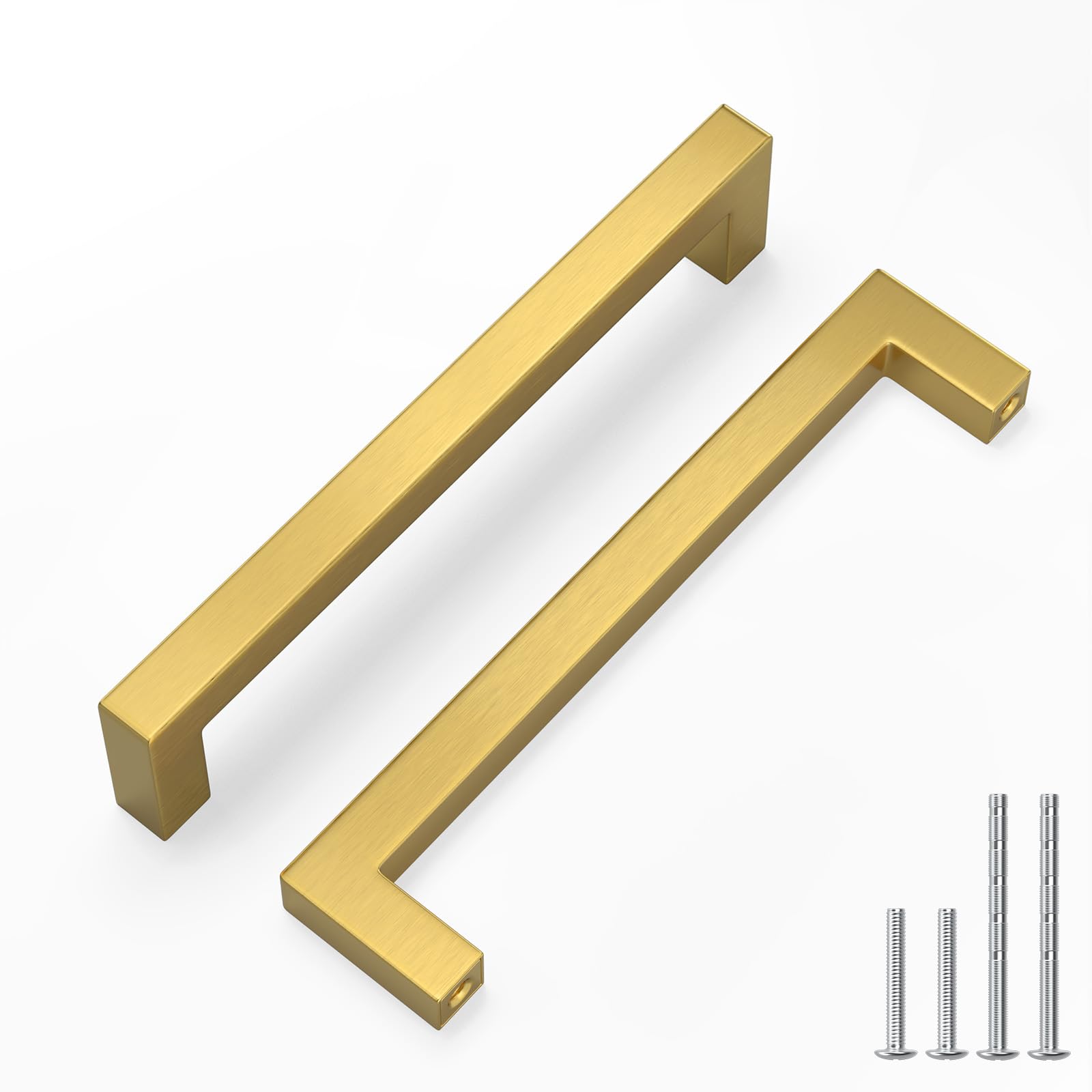 LONTAN 20 Pack Gold Kitchen Cupboard Handles 160mm Square Brushed Brass Cabinet Handles Wardobe Bathroom Kitchen Drawer Pulls Stainless Steel