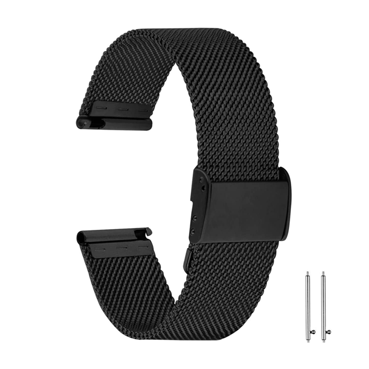 Aliwisdom Universal Replacement Watch Straps 18mm 20mm 22mm for Smart wacth, Smartwatch Accessories Replacement Bands Stainless steel Metal Mesh quick release Replacement strap (Black, 22mm)