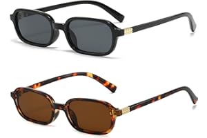 Retro 90s Rectangular Sunglasses for Women, Vintage Trendy Fashion Slim Square Small Frame with UV Protection