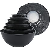 COOK WITH COLOR Mixing Bowls with TPR Lids - 12 Piece Plastic Nesting Bowls Set includes 6 Prep Bowls and 6 Lids, Microwave Safe (Speckled Black)