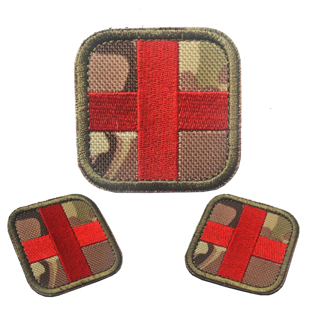 zalati Medic Patch Red Cross Embroidery with Hook and Loop for First Aid Trauma, First Response Rescue Kit, Medical, Paramedic, Tactical, Emergency, EDC Bag - MC Camo Color