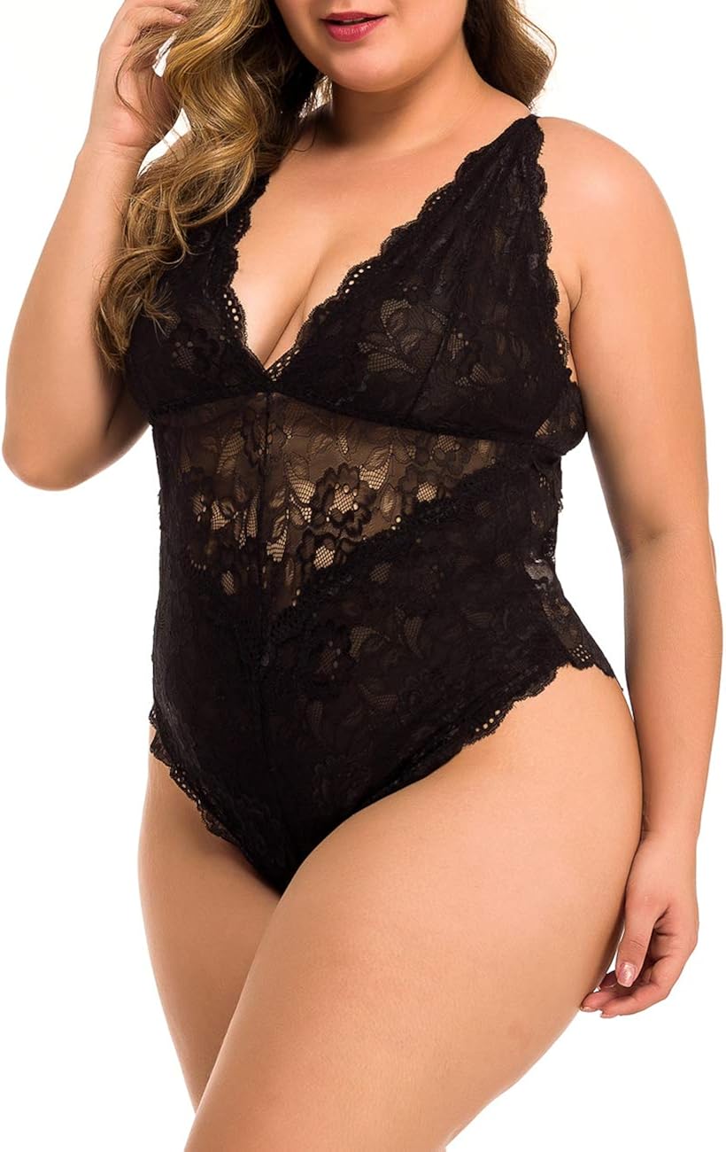 XAKALAKA Women Plus Size Lace Bodysuit Teddy Lingerie One Piece Babydoll Clubwear S-XXXXL at  Women’s Clothing store