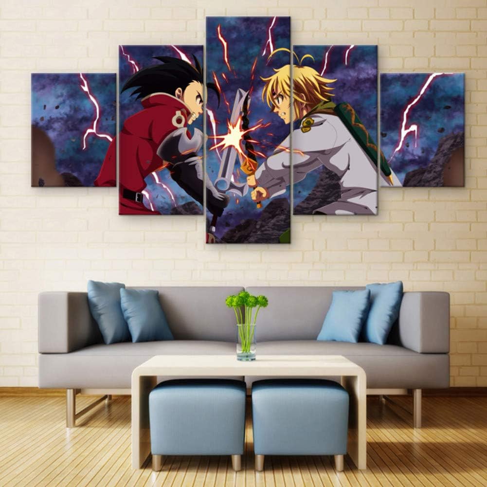 FJNS Meliodas Animation Poster Prints On Canvas 5 Pieces The Seven Deadly Sins Wall Art Home Decor Painting Photos Artwork Cuadros,A,40x60x240x80x240x100x1