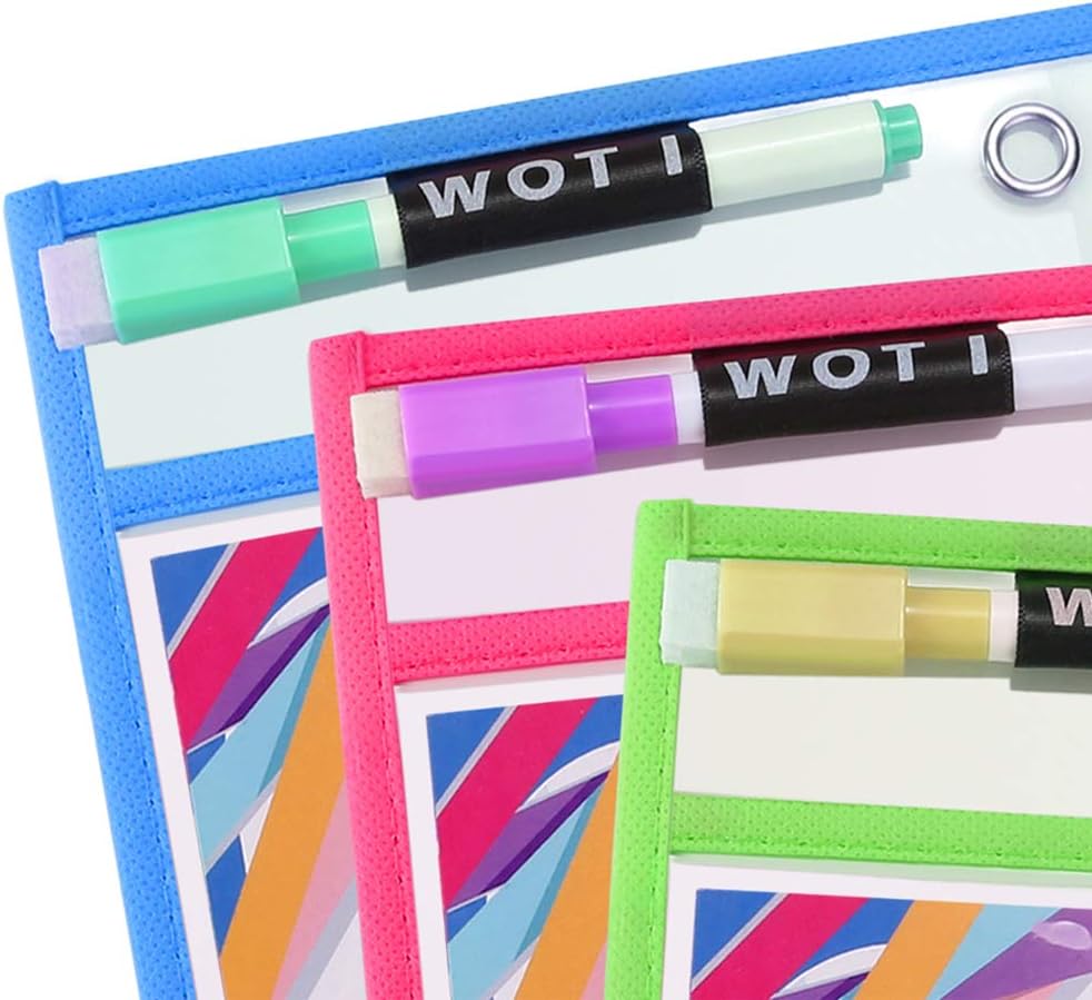 Dry Erase Pockets 20 Set Dry Erase Sleeves Oversized 10 x 14 Inches Teacher-Supplies- for-Classroom-Reusable-Dry-Erase-Pockets-Sleeves Assorted Colors WOT I : Office Products