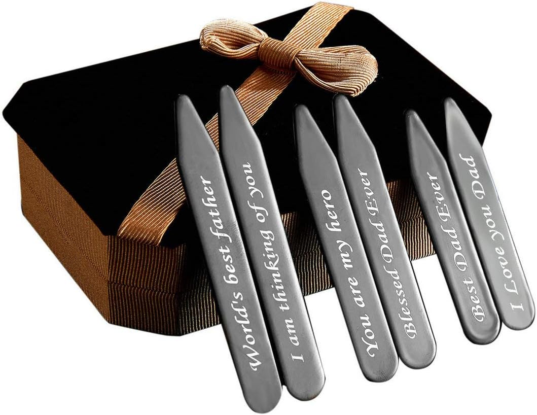 6Pcs Love Note Black Stainless steel Collar Stays in a Nice Gift Box Size 2.2" / 2.5" / 2.75" (CP01-Black have Note)