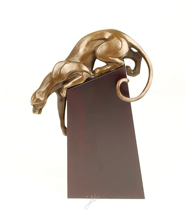 Casa Padrino Anmutende Bronze Figur Skulptur Panther auf Holzsockel aus der Luxus Kollektion