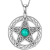 Pentagram Necklace 925 Sterling Silver Celtic Turquoise Pentacle Necklace Pagan Wiccan Jewelry Gifts for Women Men