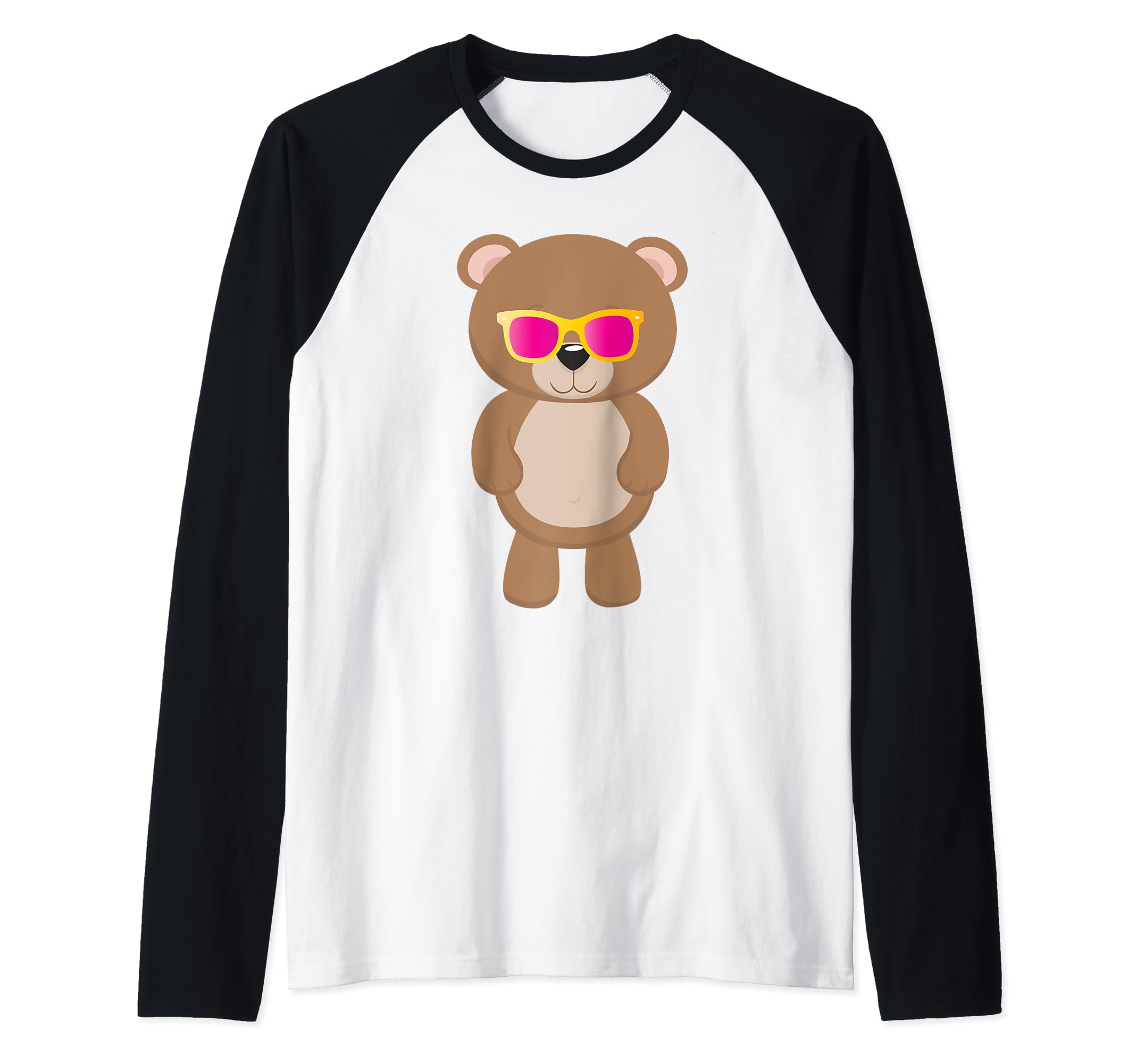 Cute Teddy Bear With Sunglasses Cool Sun Glasses Shades Toy Raglan Baseball Tee