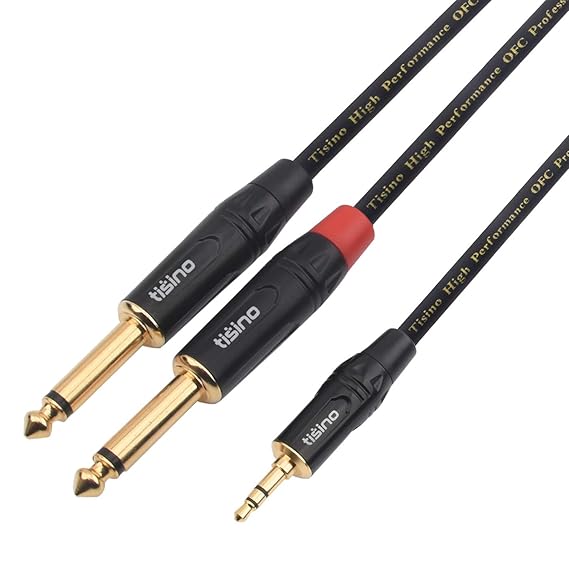 TISINO 3.5mm Mini Stereo Jack to Dual 6.35mm TS Mono Plug YSplitter Cable Stereo Breakout Cord