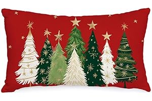 AACORS Christmas Pillow Cover 12X20 Inch Watercolor Christmas Tree Stars Decoration Holiday Farmhouse Winter Pillow Case for Sofa Couch Decor（Red）