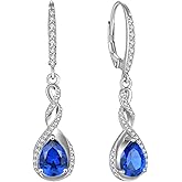 Fahonie Sterling Silver Long Drop Earrings with Cubic Zirconia Leverback Dangle Earrings Infinity Knot Birthstone Jewelry Gifts for Women