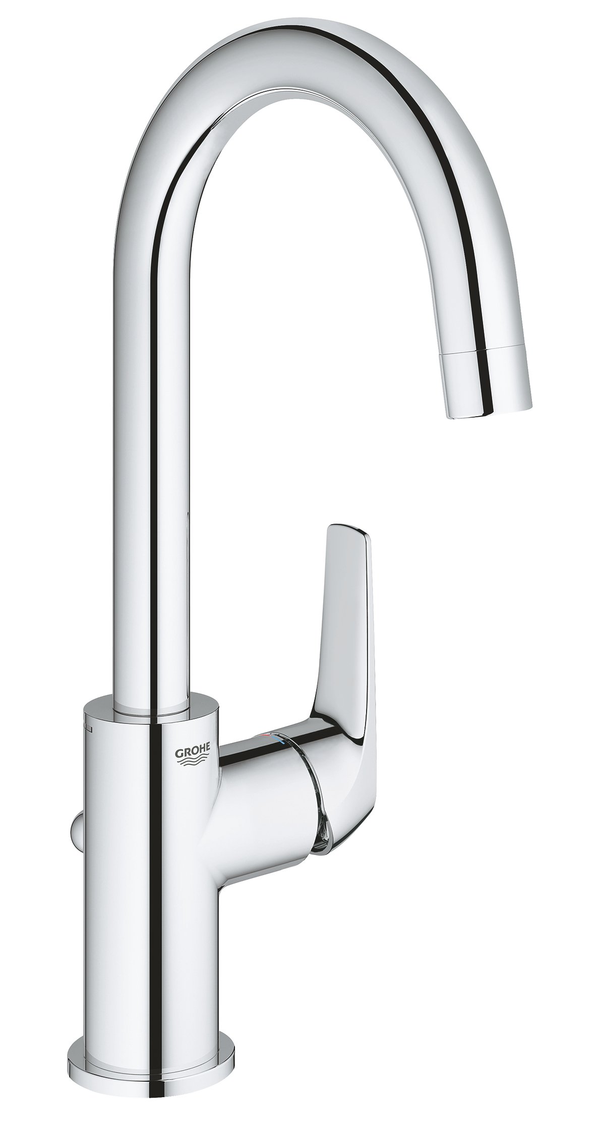 GROHE Bauflow Single-Lever Basin, L-Size A Water-Saving Tap with High Swivel Spout and Pop-Up Waste Set, Chrome Finish 23753000