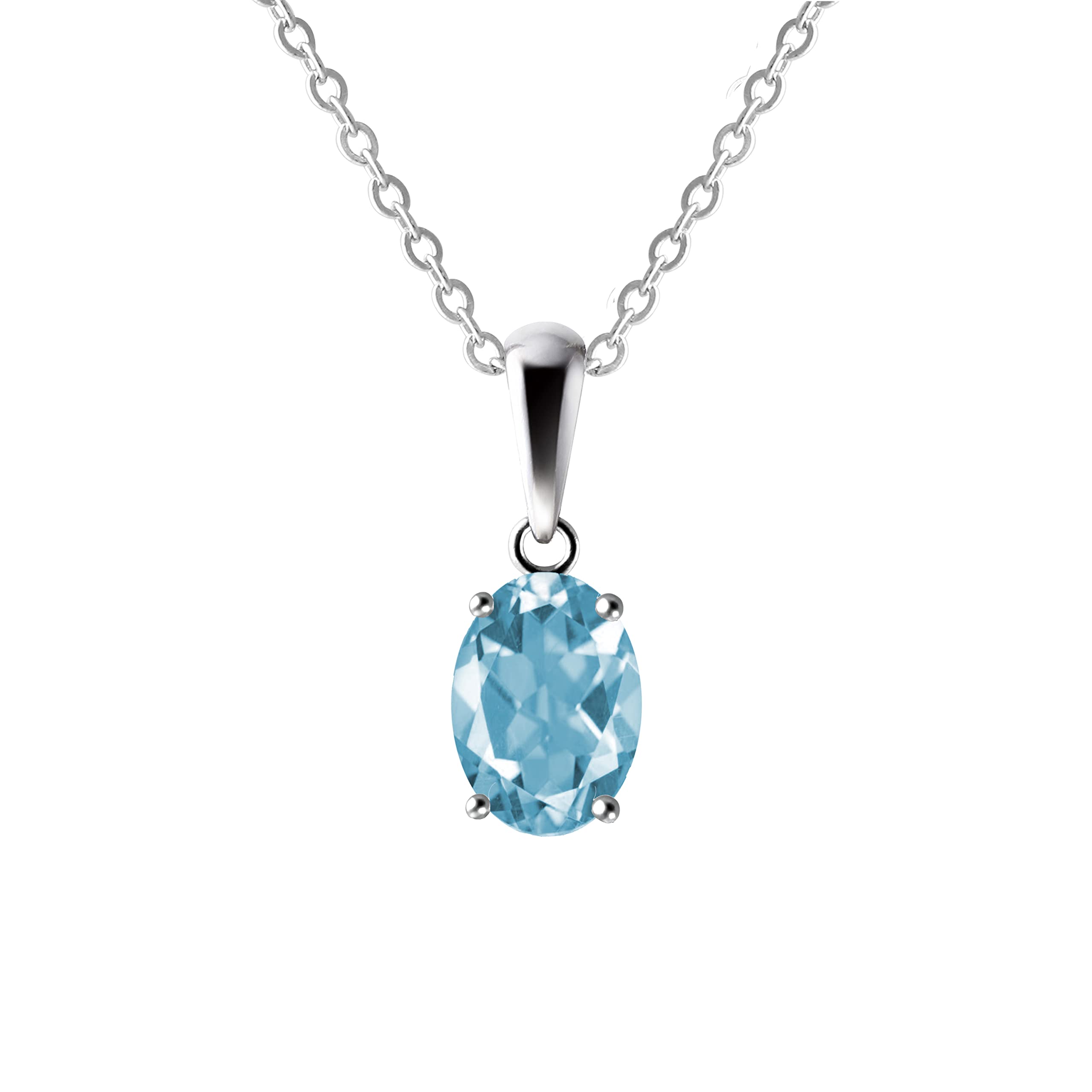 Franki Baker Sterling Silver Small & Dainty Oval Shaped Natural Sky Blue Topaz Gemstone Pendant Necklace Length: 50cm. Pendant Length: 1.4cm