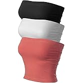 MixMatchy Women's 3 Pack Tube Top with Built-in Bra, Double Layered Strapless Bandeau Top, Y2K Side Ruched Casual Tops