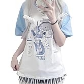 RILGOU Kawaii Harajuku Y2K Gothic Clothes Casual Soft Raglan Sleeve Crewneck Cute Cartoon Guitar Girl Print T-Shirt