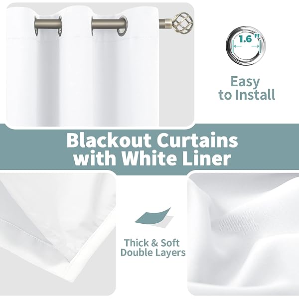 BGMENT WHITE BLACKOUT CURTAINS FOR BEDROOM 63 INCH LENGTH 2 PANELS SET, THERMAL INSULATED BEDROOM CURTAINS SOUNDPROOF ROOM DARKENING WINDOW CURTAIN DRAPES, EACH GROMMET CURTAINS 42 INCH WIDE