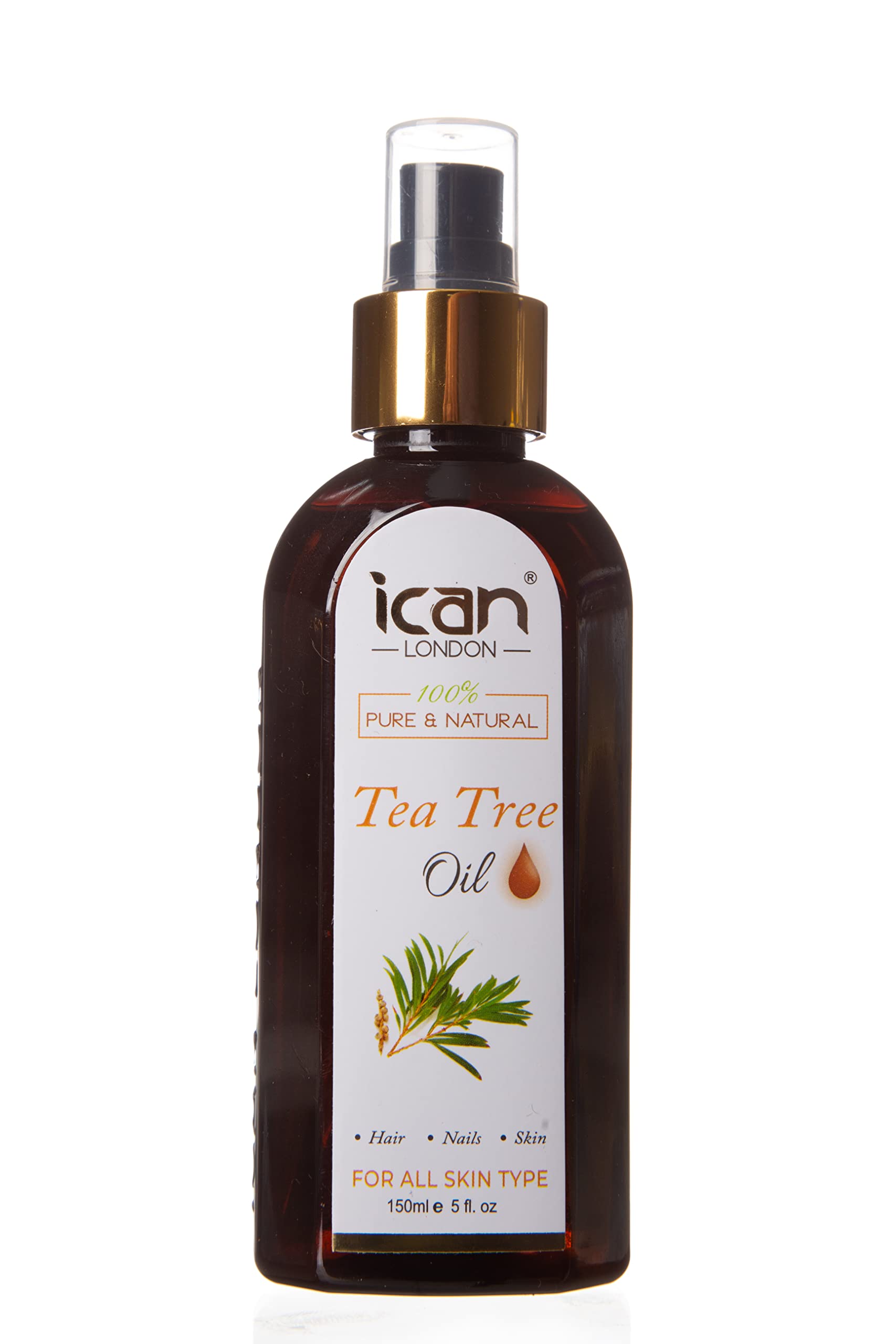 ICAN LONDON 100% PURE & NATURAL TEA TREE OIL FOR HAIR, SKIN, NAILS 150ML