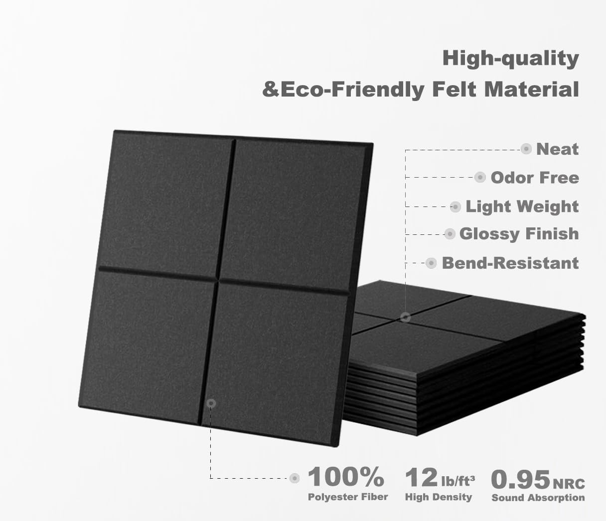 G Gamit Large Felt Wall Tiles Bulletin Board,Large Cork Board Alternative with 30 Pushpins,8-Pack Felt Pin Board with 56 Safe Removable Adhesive Tabs for Home Office School (Grid Black)