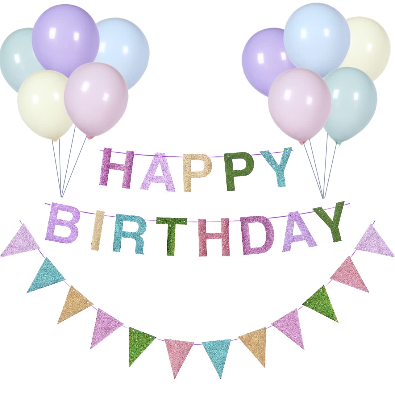 Pastel Happy Birthday Banner, Macaron Latex Balloons or Indoor Outdoor Christening, Baby Shower Banner, Garden Party Decorations