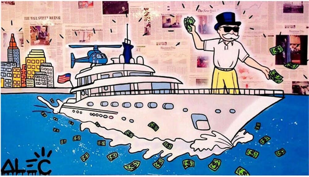 Artwcm Alec Monopoly Wolf Of Wall Street Oil Paintings Modern Canvas Prints Artwork Printed on Canvas Wall Art for Home Office Decorations-1118 (Framed,12x20inch)