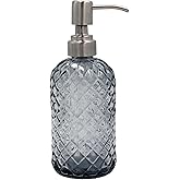 SDlumeiy 16 oz Diamond Pattern Glass Soap Dispenser, Kitchen and Bathroom Refillable Soap Dispenser with Rust Resistant Stainless Steel Pump for Hand Soap, Lotion Glass Liquid Dispenser (Grey)