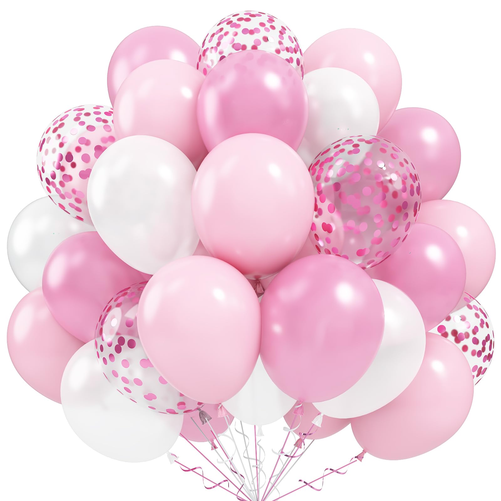 Balloons Pink and White, 60 Packs 12 Inch Light Pink with Confetti Balloon for Birthday Party Decorations Women, Wedding, Christening Bridal Shower Party