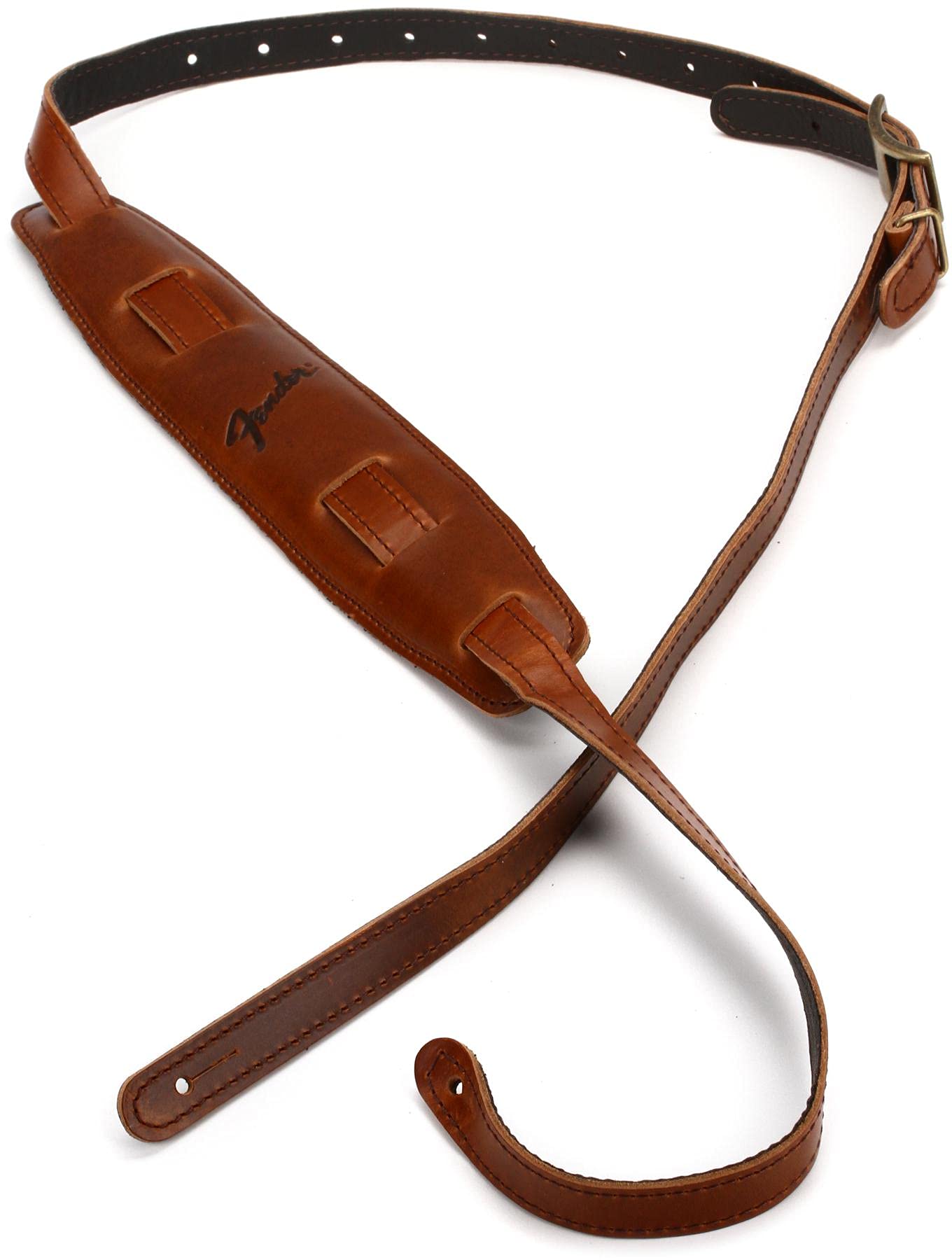 Fender® Mustang® Vintage Saddle Strap Leather Guitar Strap Long Version Cognac