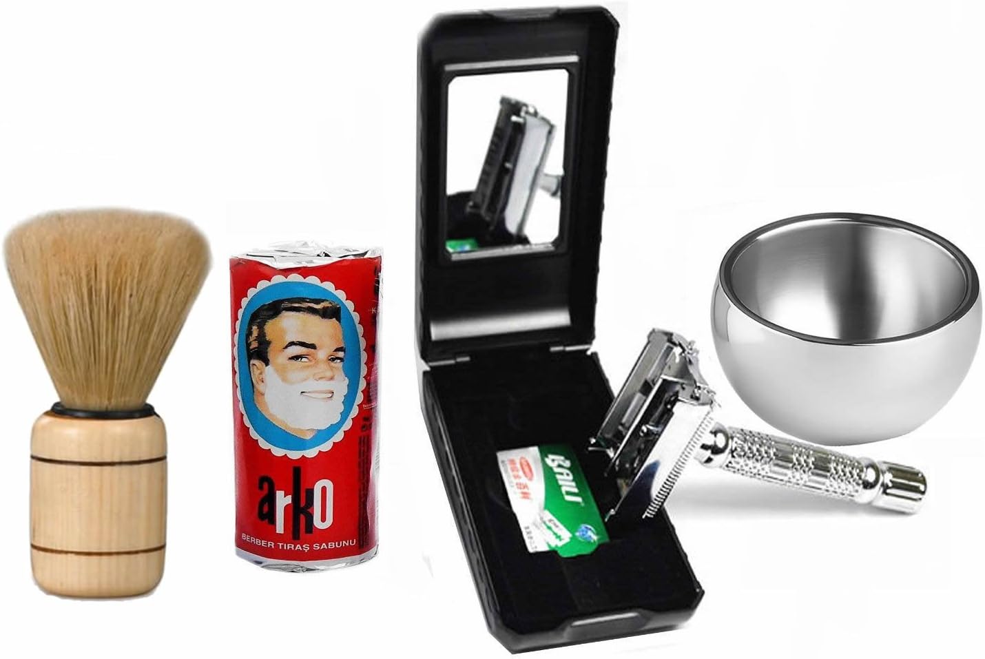 Baili Shaving Grooming Set, Butterfly Silver Plated Double Edge Razor Kit For Men's