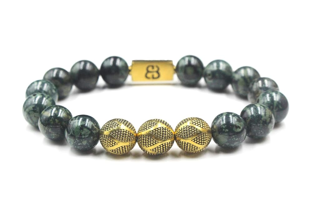 Jade and Gold Beads Bracelet, Men's Jade Bracelet, 22 Karat