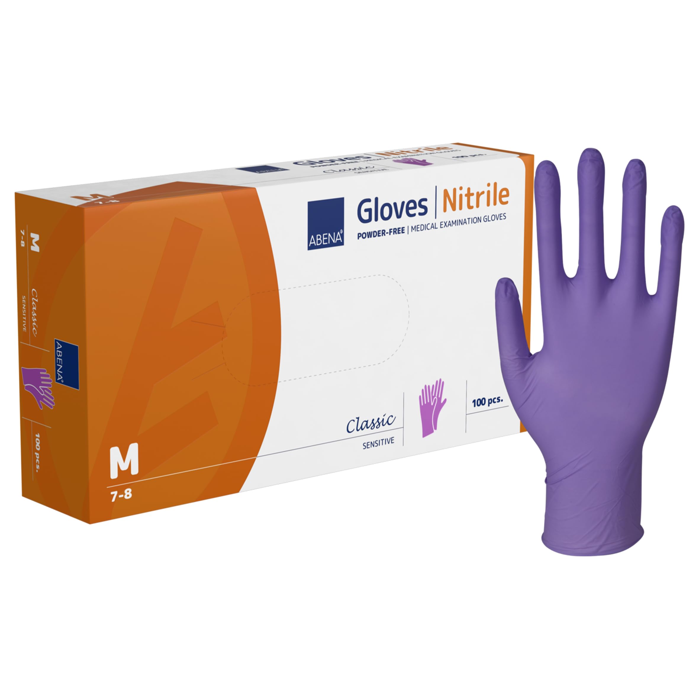ABENA Purple Disposable Nitrile Gloves, Medium, Pack of 100, Powder Free, Latex Free, Examination Gloves for Cleaning, Food Prep, Beauty, Medical & Hygiene, Strong Single Use Protective Gloves
