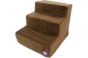 Majestic Pet 3 Step Suede Portable Dog Stairs for Small Dogs to get on Bed Supports 25 lbs or Less – Dog Steps for High Bed with Machine Washable Cover – Pet Stairs for Cats Chocolate Brown