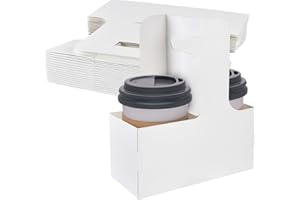 Lainballow 30 Pcs 2 Cup Drink Carrier with Handle, Disposable Cup Holder, White Cardboard to Go Coffee Cup Holder for Hot and Cold Drinks, Takeout, Cafe, Restaurant Food Delivery Service (12-20 oz)