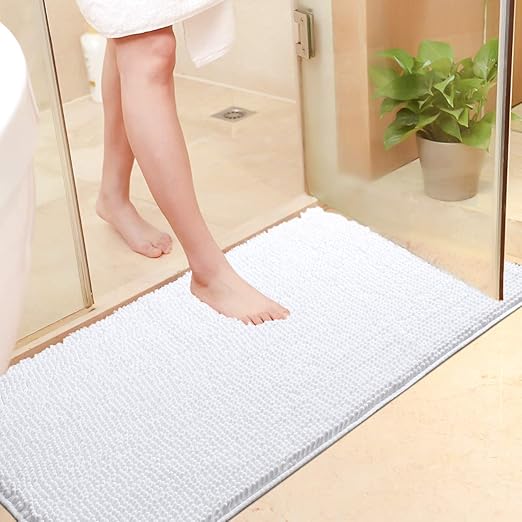 Amazon Com Yj Gwl Luxury Bathroom Mats Soft Shaggy Chenille Bath Rugs For Bathroom Shower Non Slip Water Absorbent Carpets Machine Washable 24 X 36 Inches White Kitchen Dining