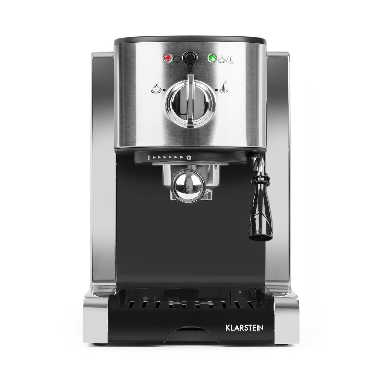 Klarstein Passionata Rossa 15 Espresso Machine • 15 Bar • Capuccino • Milk Foam • 1350W • Stylish Design for Modern Kitchens • Steam Nozzle for Frothing Milk and Preparing Hot Drinks • Light Grey