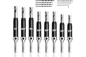 Canitu 17Pcs Black Self Centering Drill Bit Set 1/4" Hex Shank VIX Bit, 5/64-1/4” Quick Change Hinge Center Drill Bits with 1 Hex Key & 8 Drill Bits for Woodworking Metal Wood Cabinet Window Door