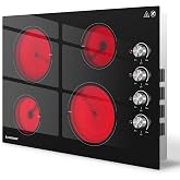 AMZCHEF 30" Electric Cooktop 4 Burner 7000W Built-in Stove All Cookware | Ceramic Glass Cooktop | Knob Control | 240V Hardwired | Radiant Burners | Kitchen Renovation &amp; Replacement Stove