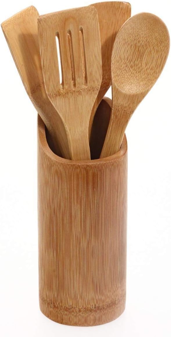 Set Ustensiles Cuisine Bambou 8 Pièces - Spatules, Cuillères, Pinces | Écologique Et Sain | Pour Poêles Anti-adhésives
