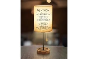 Calibron Mothers Day Gift for Mom from Daughter Son Linen Fabric Wooden Table Lamp,Mom Mother Day Birthday Gifts Bedroom Lamp, Retirement Birthday Present for Mother