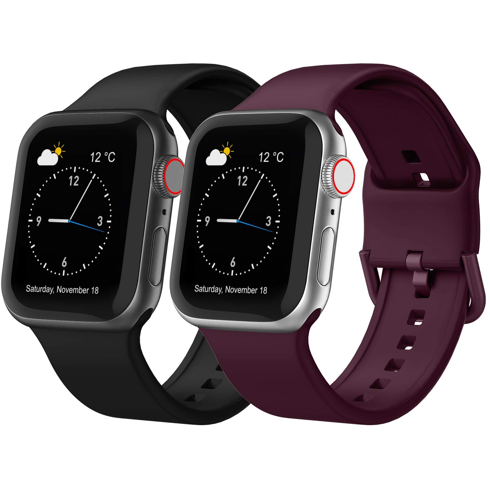 Adepoy 2Pack Compatible for Apple Watch Straps 46mm 49mm 45mm 44mm 42mm 41mm 40mm 38mm, Soft Silicone Sport Band with Classic Clasp for iWatch Series 11 10 9 8 7 SE 6 5 4 3 2 1 Ultra 3 for Women Men