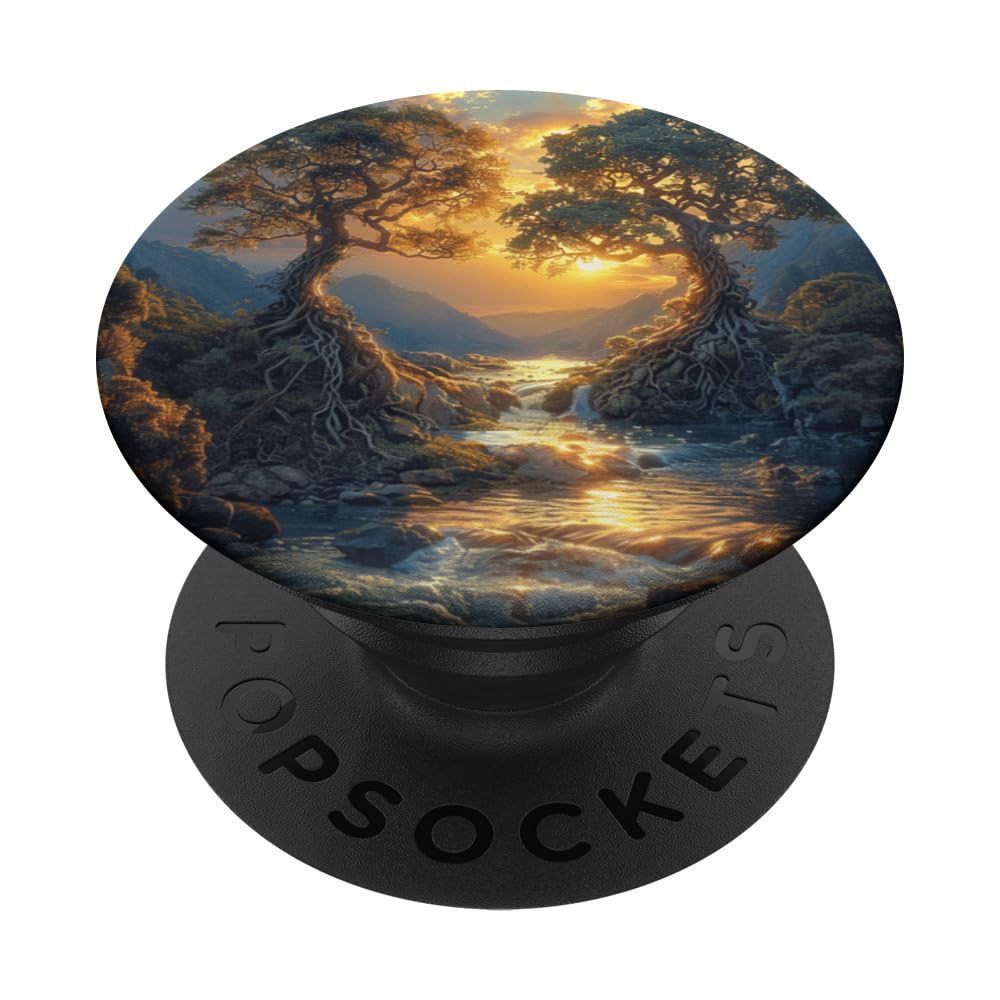 Two Trees And River Digital Drawing Art Lover Gift Ideas PopSockets Swappable PopGrip