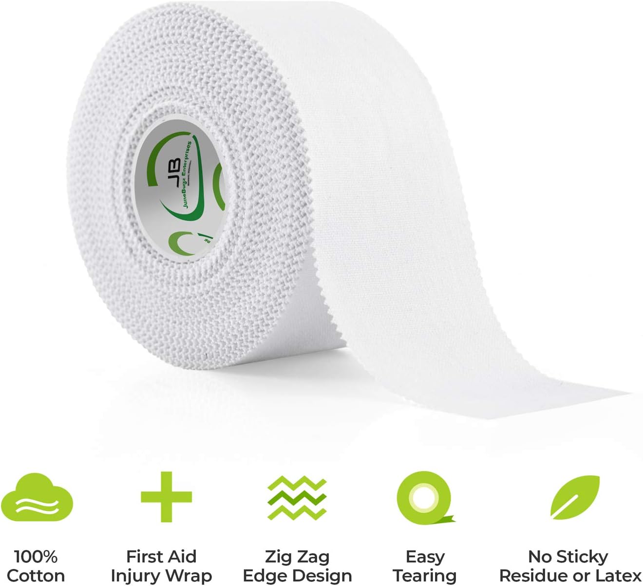 White Athletic Sports Tape - JB Medical Zinc Oxide Adhesive Cotton Tape, Zig Zag Edge, Easy Tear, Latex Free, Wrap Fingers,Ankles Wrist for Injury Prevention or First Aid.: Home Improvement