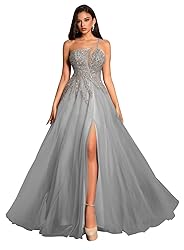 Plus Size Prom Dresses with Slit Tulle One Shoulder