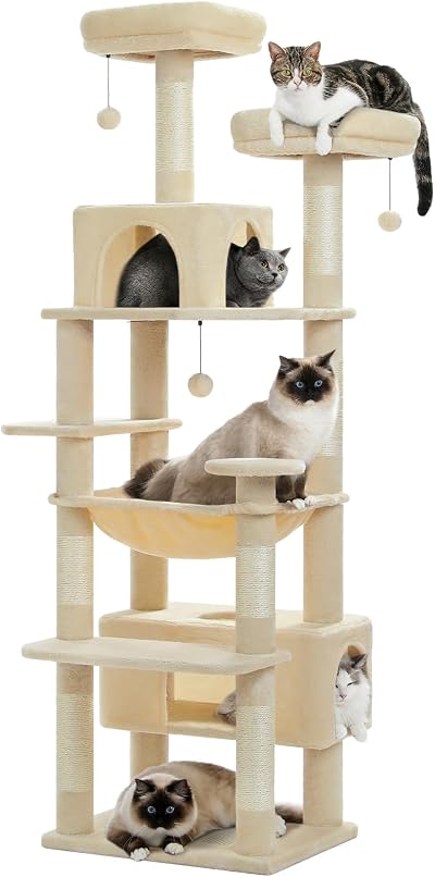 PAWZ Road Cat Tree 184cm Large Cat Tower with Sisal Posts Beige 8-Level
