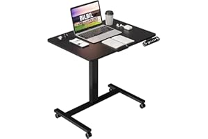 bilbil Electric Standing Desks with Lockable Wheels, 32 * 24 inch Height Adjustable Sit to Stand Desk, Overbed Laptop Table Desk, Mobile Rolling Desk, Portable Work Table for Home & Office, Black