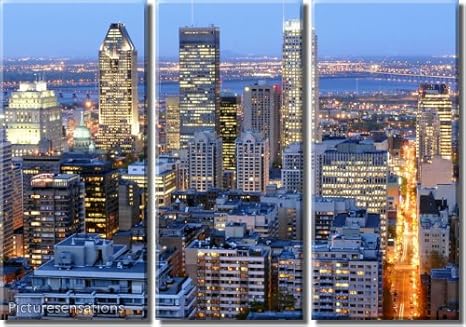 photo High Resolution Montreal Skyline picture sensations framed huge 3 panel cityscape skyline canada montreal giclee canvas print