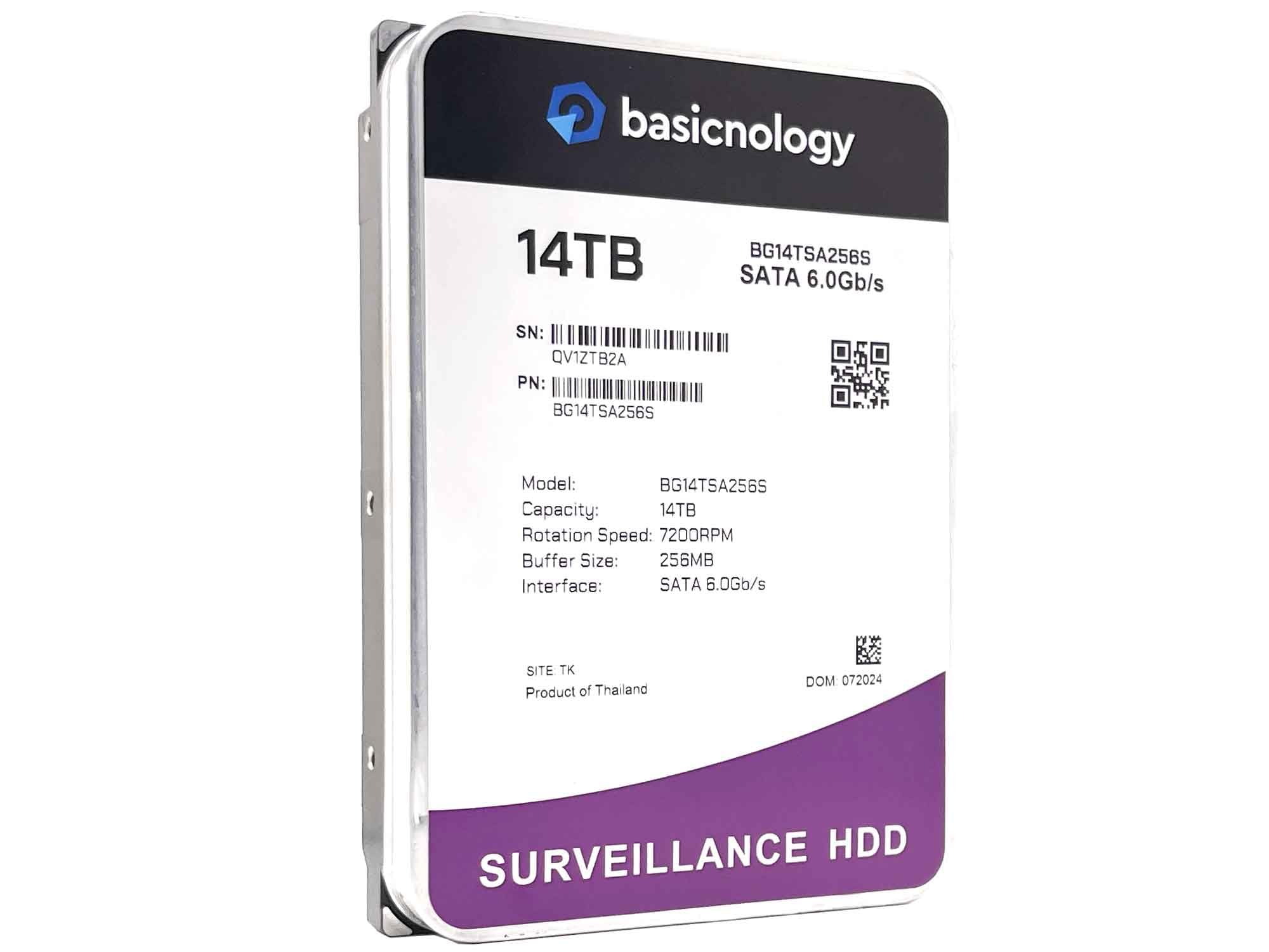 Photo 1 of Basicnology Surveillance HDD 14TB 7200RPM SATA 6Gb/s 128MB Cache 3.5inch Internal Surveillance Hard Drive (BG14TSA256S) - 3 Years Warranty (Renewed)